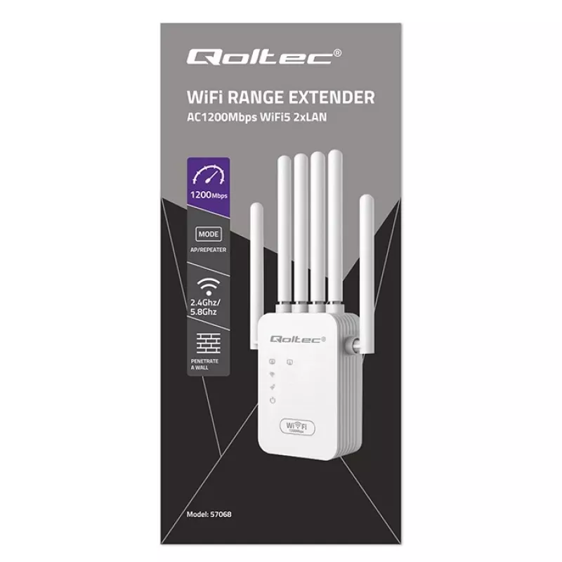 Ripetitore di segnale Wi‑Fi QOLTEC AC1200 – ripetitore dual band QOLTEC AC1200