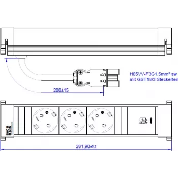 Bachmann 916.506 Power Frame M Ciabatta, 3x Schuko, 1x USB-C 30 W, 0,2 m