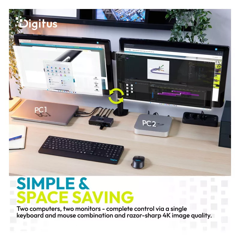 Switch KVM DIGITUS DS-12856 USB-C/USB-A 2 porte doppio HDMI 4K60Hz (USB 3.2 Gen 1)