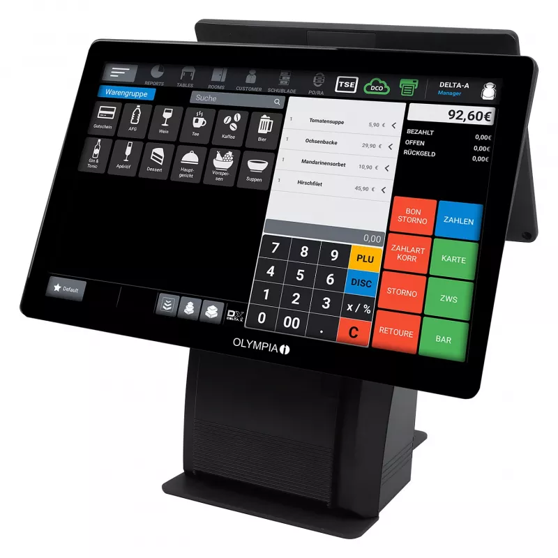 All-in-One Olympia T215K touchscreen 15 inch (38,1 cm), Android 11, stampante termica diretta (8 cm), nero