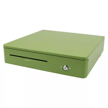 Cassetto di cassa elettronico Olympia M405, corpo in metallo, verde, 405×400×102 mm, 2 chiavi