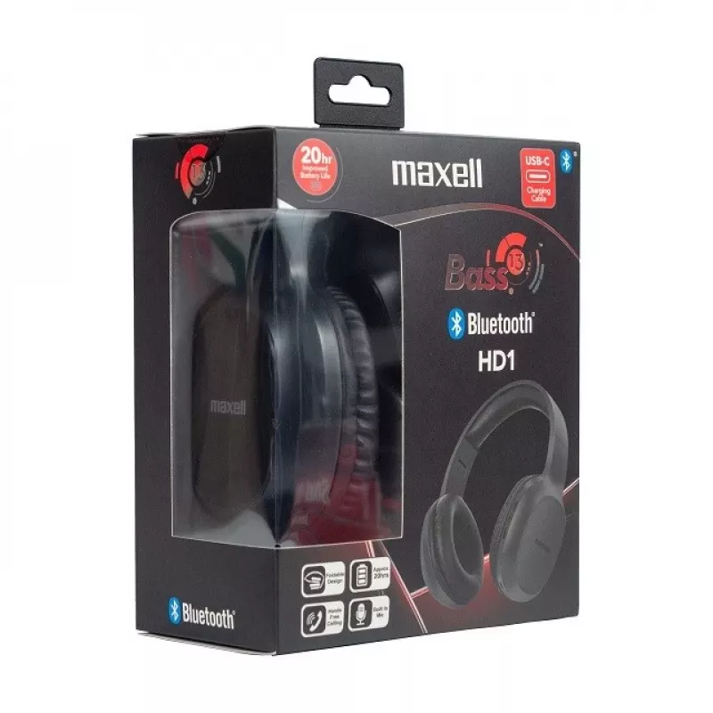 MAXELL HD1 BASS cuffie Bluetooth con ricarica USB-C, suono con bassi accentuati, design over-ear wireless