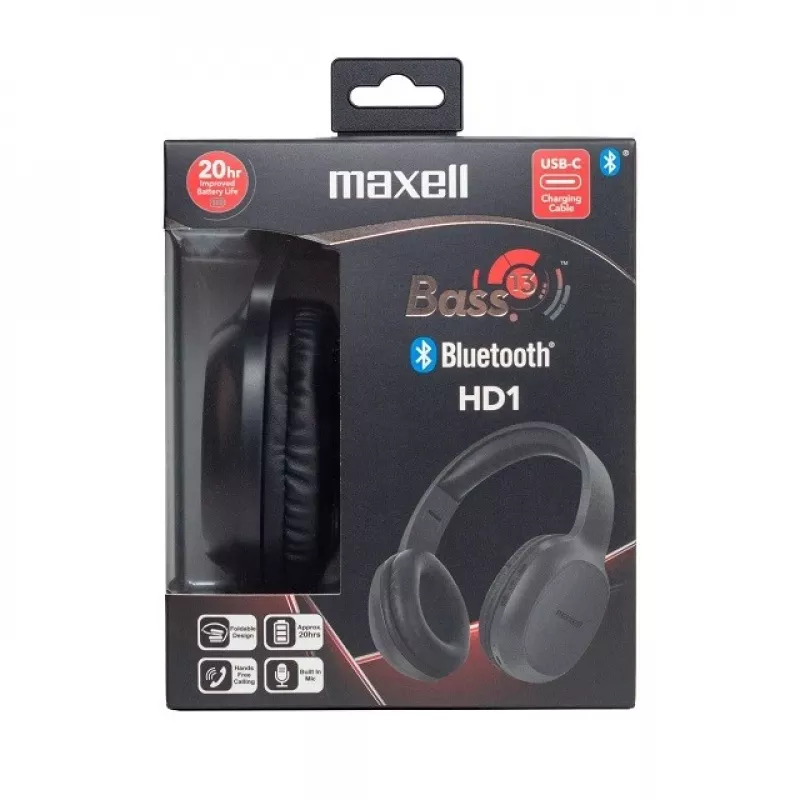 MAXELL HD1 BASS cuffie Bluetooth con ricarica USB-C, suono con bassi accentuati, design over-ear wireless