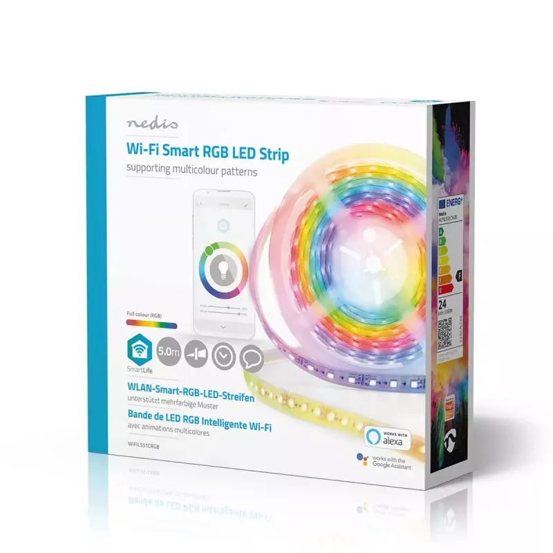 Smart Strip Light Nedis WIFILS51CRGB – Wi‑Fi, RGB, 24 W, cavo 1 m, larghezza 12 mm
