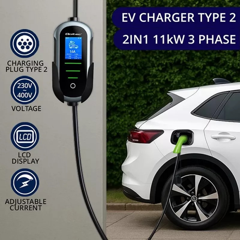 Caricabatterie per auto elettrica QOLTEC 11 kW 400 V CEE 16 A con WiFi