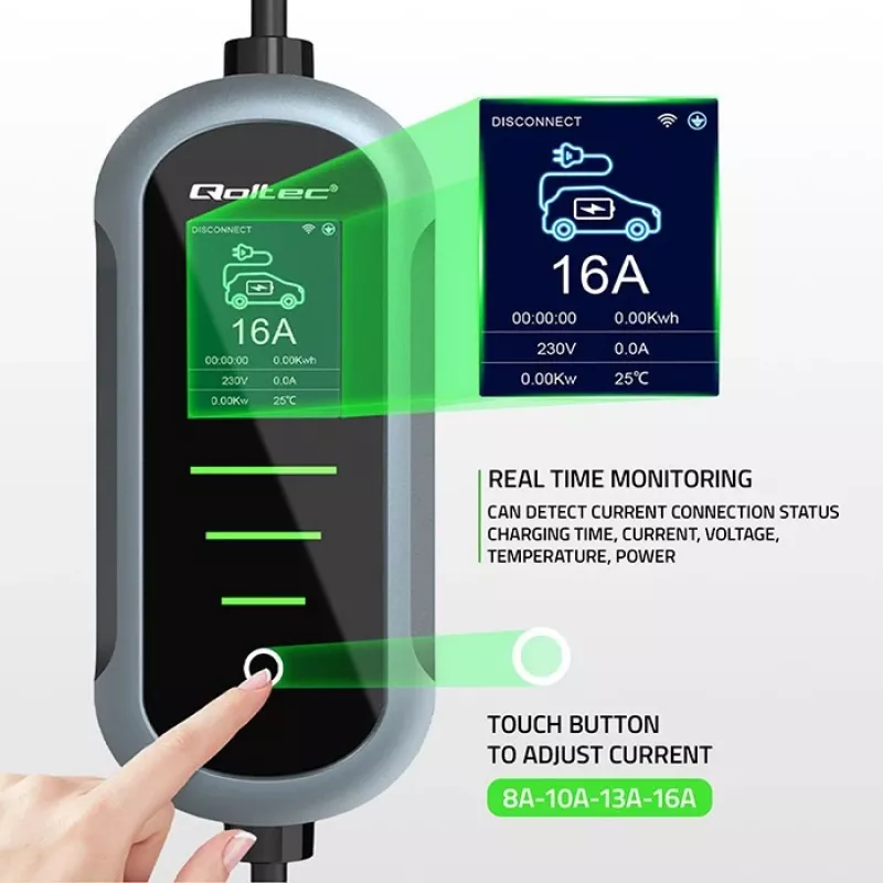 Caricabatterie per auto elettrica QOLTEC 11 kW 400 V CEE 16 A con WiFi