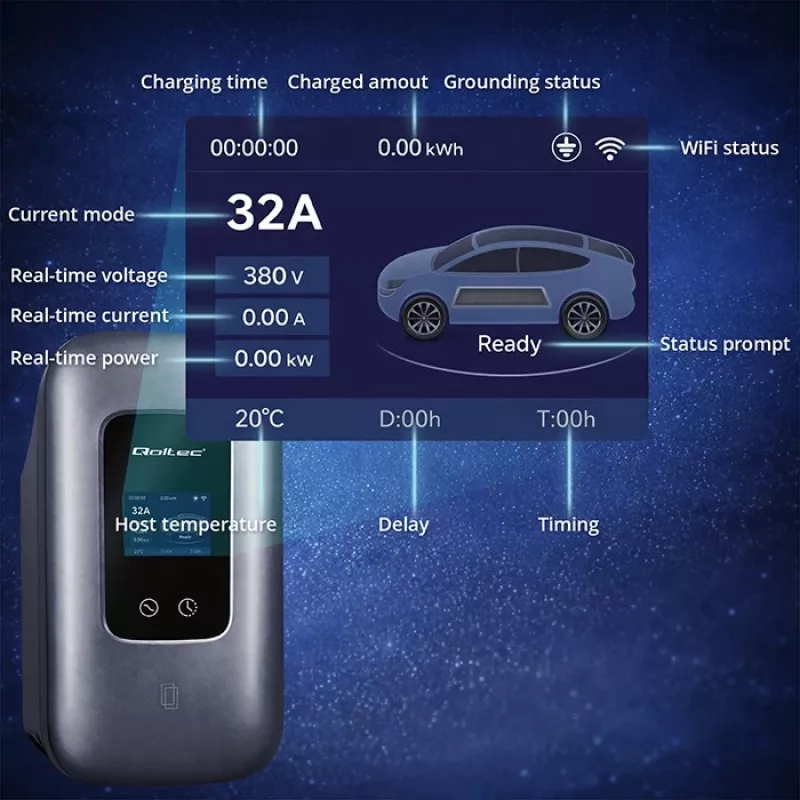 Stazione di ricarica EV QOLTEC trifase 22 kW 32 A con WLAN (modello 52723)