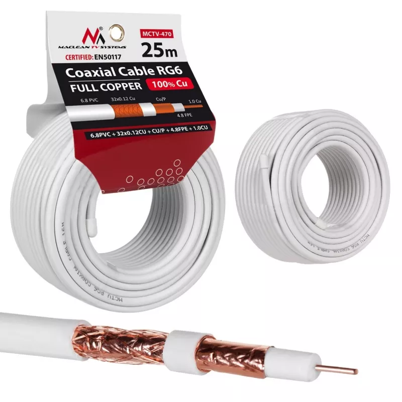 Cavo coassiale MACLEAN MCTV-470 RG-6/U 25 m, bianco