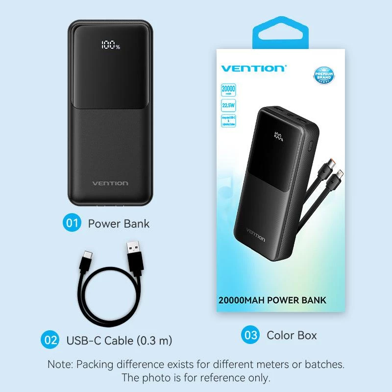 Power bank USB 20000MAH 22.5W/NERO FHPB0 Vention