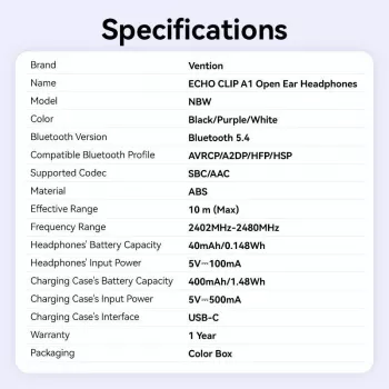 Cuffie wireless Echo Clip A11/nero NBWB0-PH Vention