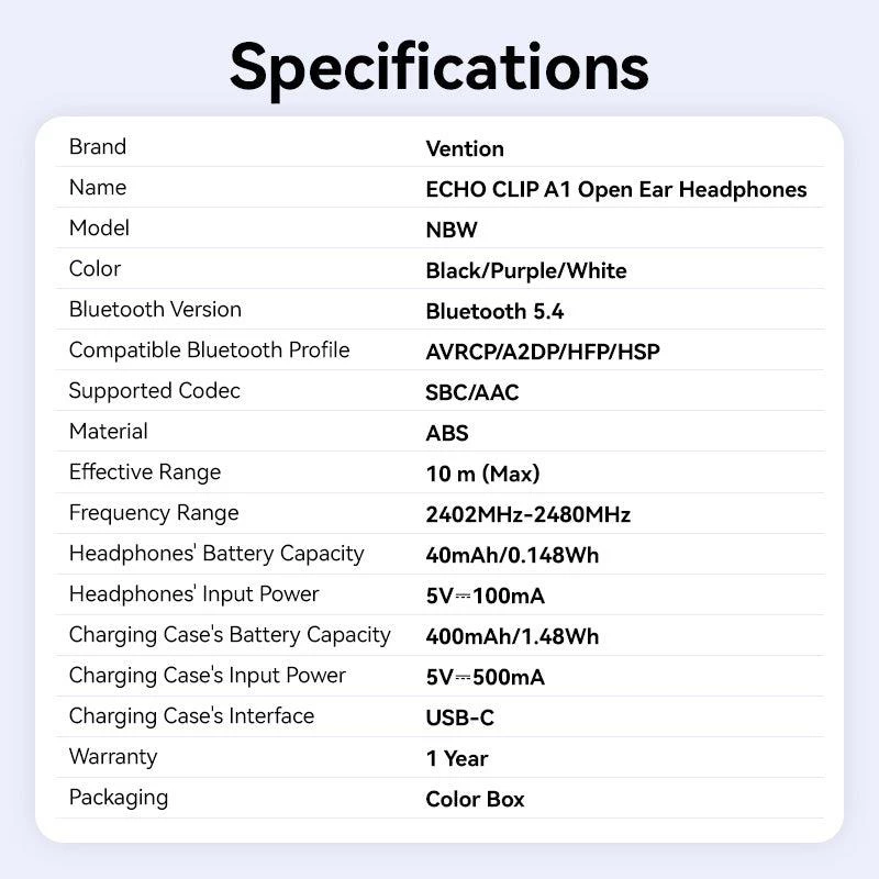 Headset wireless Echo Clip A11/BIANCO NBWW0-PH Vention