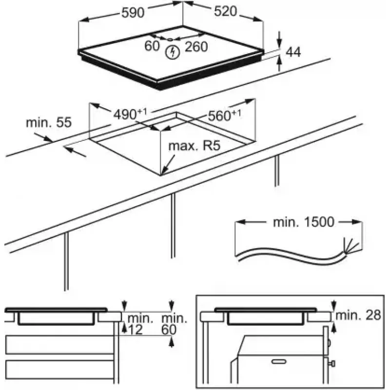 Piano cottura a induzione da incasso Electrolux EIT61443B, 4 zone, controllo touch