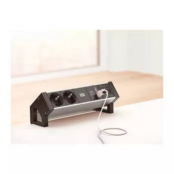 BACHMANN DESK2 ALU nero 2x presa Schuko 1x caricabatterie USB 1x ABD GST18