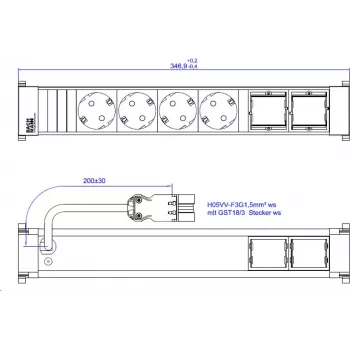 Ciabatta multipresa Bachmann 916.705 con 4x prese CEE7/3, 2x connessioni CM, cavo 0,2 m