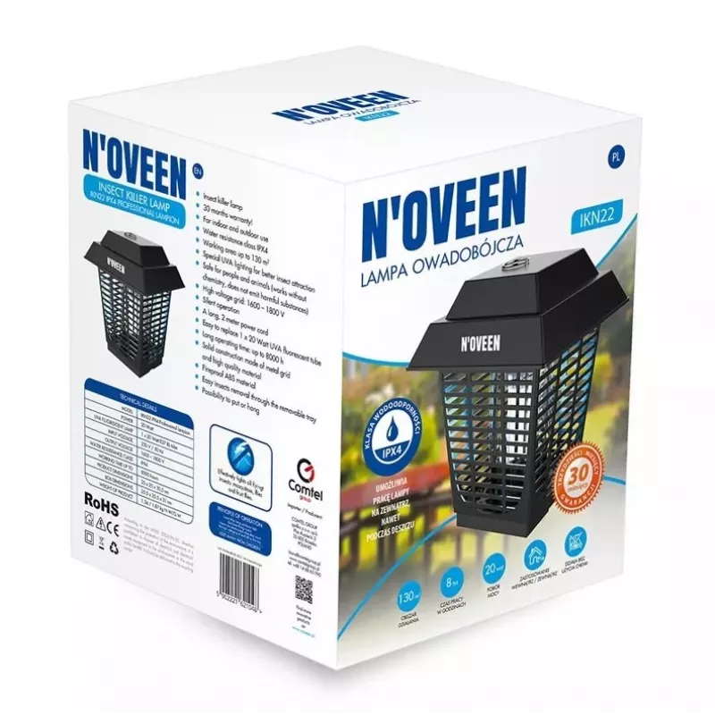 N'oveen IKN22 IPX4 Lampada professionale a lanterna antizanzare, UV-A