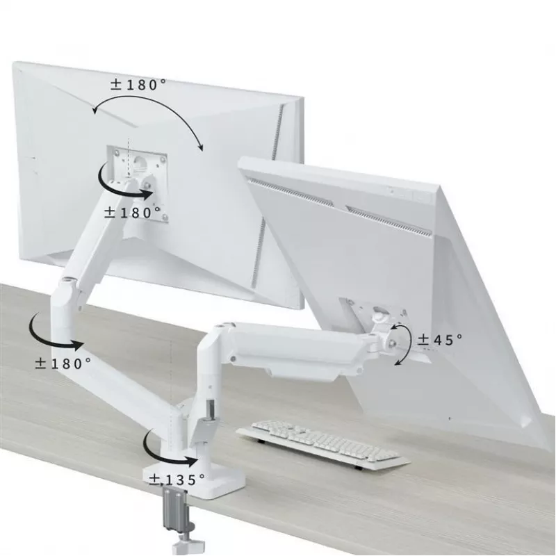 Supporto monitor GEMBIRD MA-DA2-06-W per schermi da 17–32 inch, montaggio a morsetto/binario da tavolo, bianco
