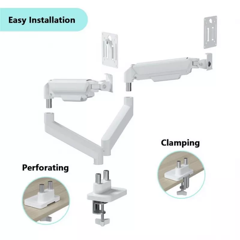 Supporto monitor GEMBIRD MA-DA2-06-W per schermi da 17–32 inch, montaggio a morsetto/binario da tavolo, bianco