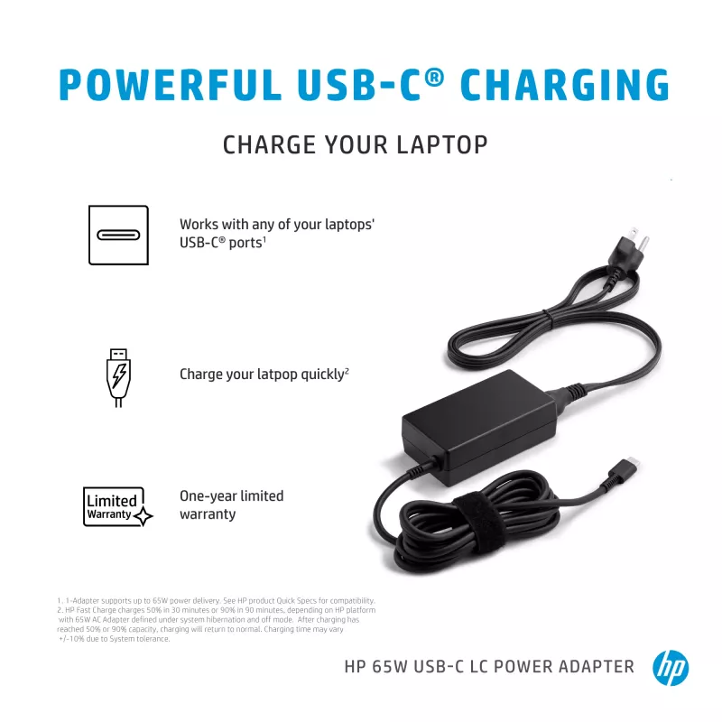 HP 65W USB-C LC alimentatore per laptop da interni nero