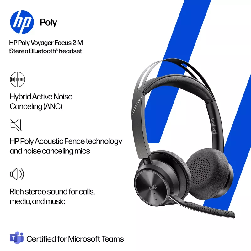 HP Poly Voyager Focus 2-M Cuffie USB-C-C Adattatore USB-C/A Poly+ 3 anni