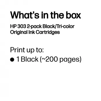 HP 303 confezione da 2 cartucce originali nero/tricromia, resa standard, nero, ciano, magenta, giallo, inchiostro pigmentato, inchiostro a base di colorante, 4 ml, 4 ml