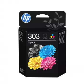 HP 303 confezione da 2 cartucce originali nero/tricromia, resa standard, nero, ciano, magenta, giallo, inchiostro pigmentato, inchiostro a base di colorante, 4 ml, 4 ml
