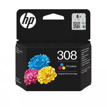Cartuccia HP 308 tricromia originale (ciano/magenta/giallo), a base di colorante, resa standard, confezione da 1