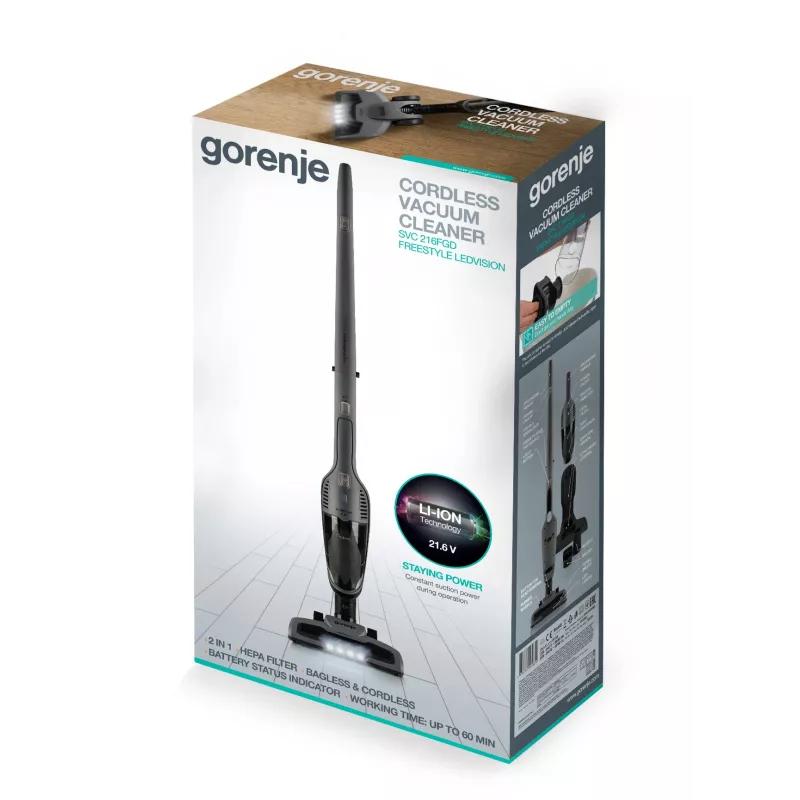 Gorenje SVC216FGD Aspirapolvere 2-in-1 a batteria a secco HEPA nero