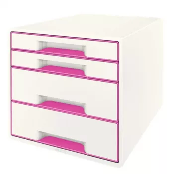 Leitz Cassettiera WOW Cube a 4 cassetti, 4 cassetti, plastica, rosa, bianco, 1 pz., 287 mm, 270 mm