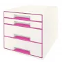 Leitz Cassettiera WOW Cube a 4 cassetti, 4 cassetti, plastica, rosa, bianco, 1 pz., 287 mm, 270 mm