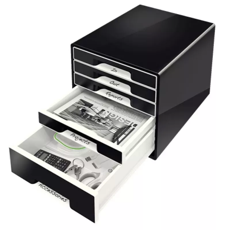 Leitz Desk Cube a 5 cassetti, 5 cassetti, plastica, nero, 1 pz., 270 mm, 287 mm