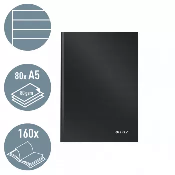 Leitz Quaderno Solid copertina rigida A5 a righe 90 g 80 fogli, monocromatico, nero, A5, 80 fogli, lucido, 80 g/m²
