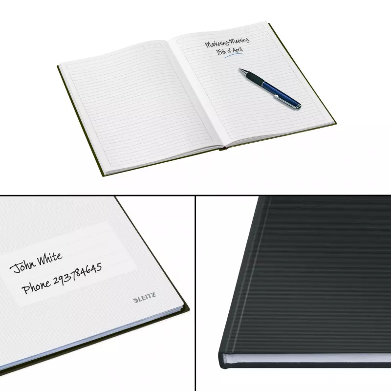 Leitz Quaderno Solid copertina rigida A5 a righe 90 g 80 fogli, monocromatico, nero, A5, 80 fogli, lucido, 80 g/m²