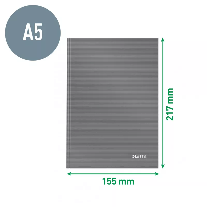 Leitz Quaderno Solid copertina rigida A5 a righe 90 g 80 fogli, monocromatico, nero, A5, 80 fogli, lucido, 80 g/m²