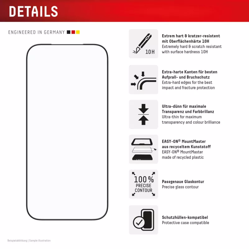 Pellicola protettiva per display Displex Premium (copertura totale, 10H) per Apple iPhone 17, copertura totale
