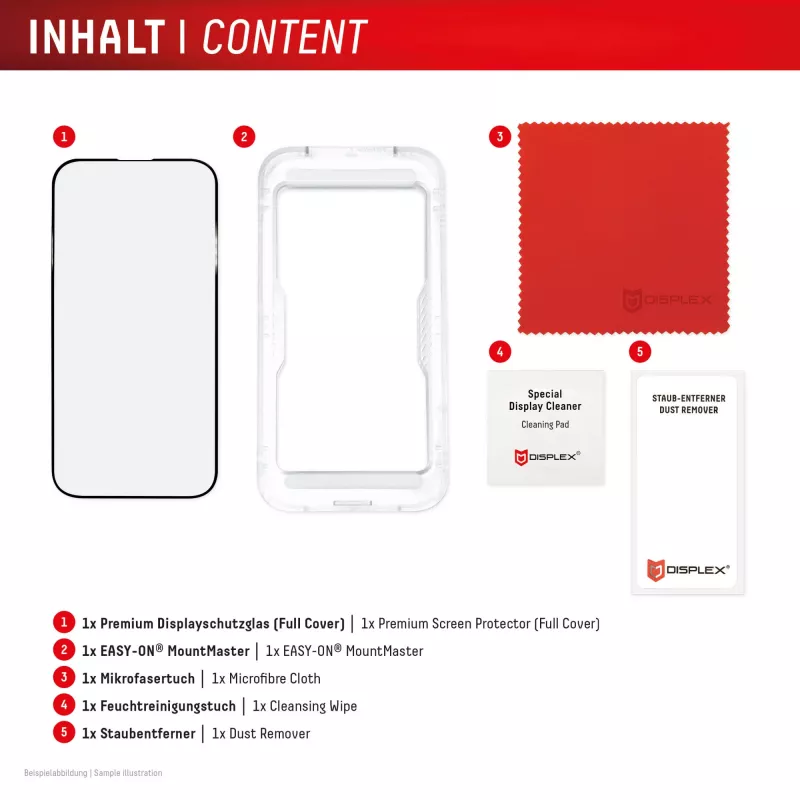 Protezione display e.v.i. Displex iPhone 17 Pro Premium con guida di montaggio – antigraffio, trasparente/nero