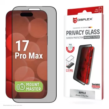 Vetro protettivo per display privacy in vetro temperato e.v.i. Displex (10H) per Apple iPhone 17 Pro Max, filtro privacy