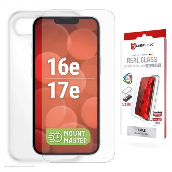Pellicola proteggi schermo e custodia e.v.i. Displex per Apple iPhone 16e/17e, vetro temperato, trasparente, antigraffio