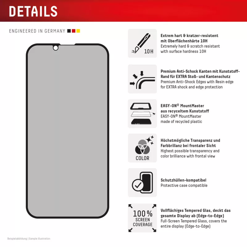 Protezione display privacy in vetro temperato e.v.i. Displex (10H) per Apple iPhone 16e/17e con filtro privacy, antishock e antigraffio