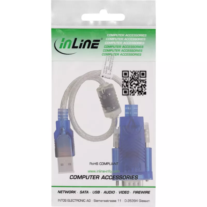 InLine 33304X cavo adattatore USB-seriale con ferrite, USB-A su connettore maschio Sub-D 9 poli