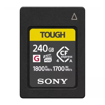 Scheda di memoria CFexpress Sony CEA-G240T 240 GB, lettura 1800 MB/s, scrittura 1700 MB/s, resistente a polvere e umidità