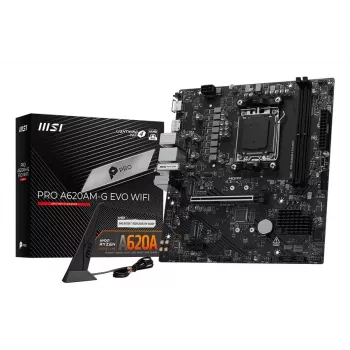 Scheda madre MSI Pro A620AM-G EVO WIFI — Chipset AMD A620A, socket AM5, micro ATX, DDR5, 2 slot di memoria, Wi‑Fi 6E, 2,5Gb Ethernet