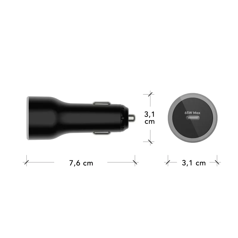 Caricabatterie da auto USB-C 65W di d bramante re-charge – 12–24V accendisigari, 1× USB-C, nero