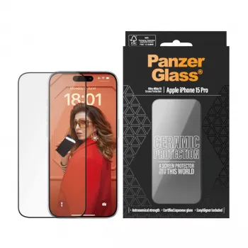 PanzerGlass ® Ceramic Screen Protector iPhone 15 Pro | Ultra-Wide Fit con EasyAligner