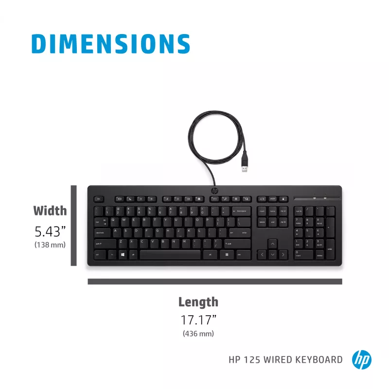 Tastiera con filo HP 125 – full-size USB, a membrana, nero