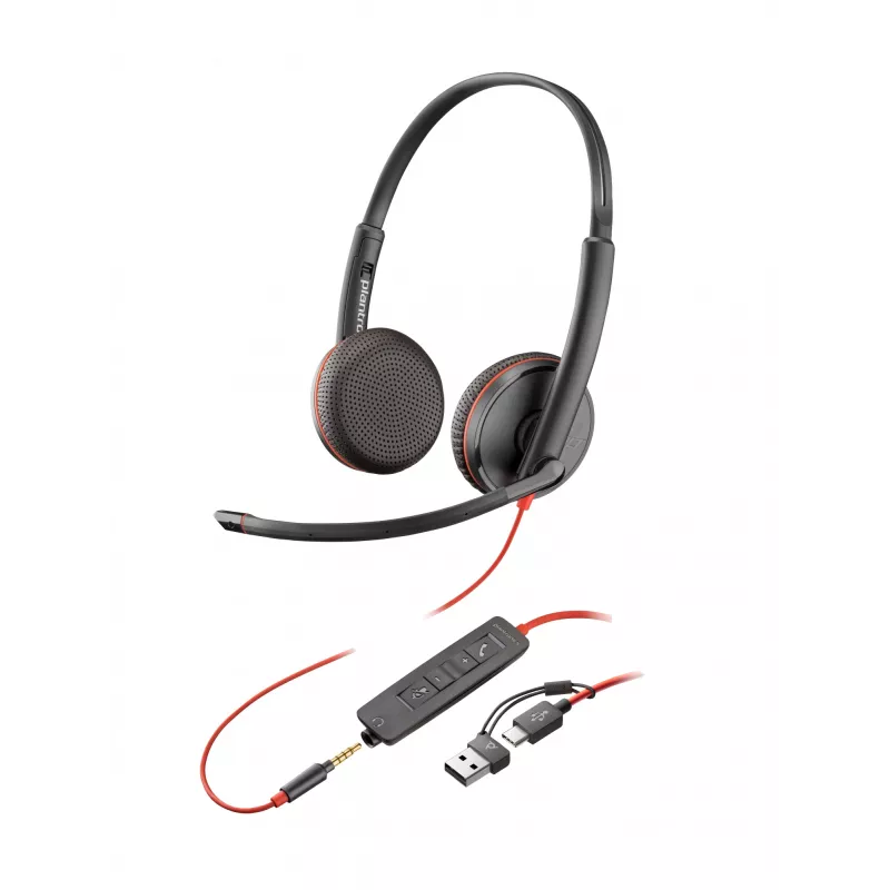 HP Poly Blackwire 3225 cuffie stereo USB-C + jack 3,5 mm + adattatore USB-C/A (bulk)