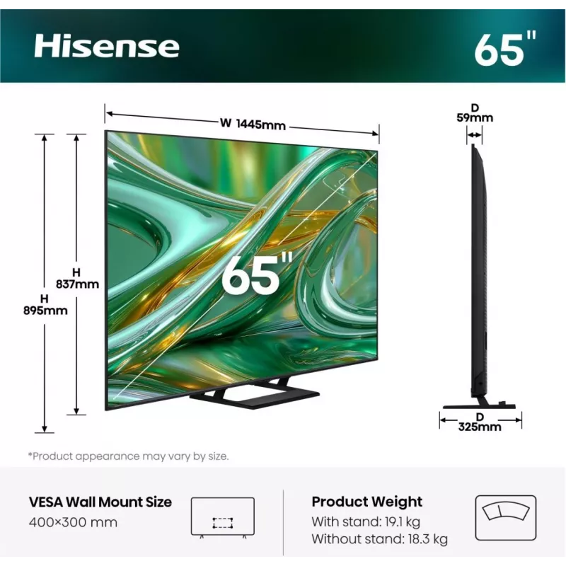 Hisense 65E8S TV ULED Mini LED 4K UHD da 65 pollici, Triple Tuner, 144 Hz