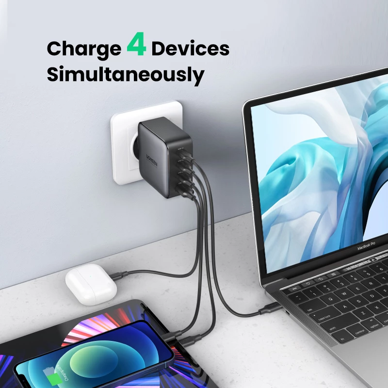 Caricabatterie Ugreen Nexode 100W GaN USB-C USB-A ricarica rapida 3 porte