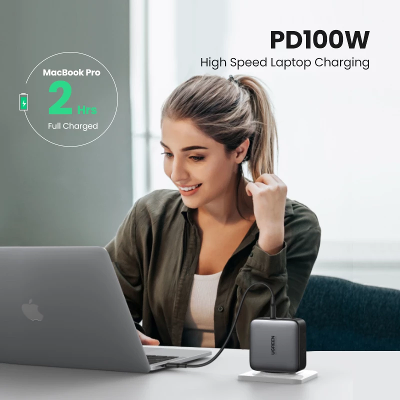Caricabatterie Ugreen Nexode 100W GaN USB-C USB-A ricarica rapida 3 porte