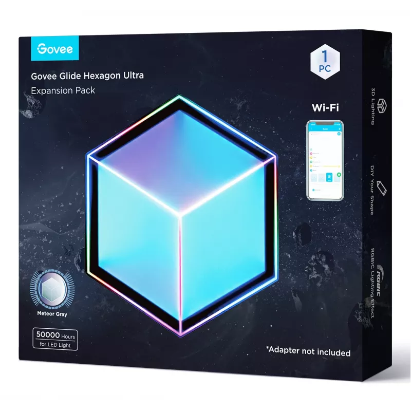 Set di lampade da parete smart Govee Glide Hexagon Light Panels Ultra pacchetto di espansione – Wi-Fi/Bluetooth, ingresso 36 V, grigio