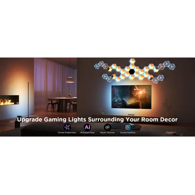 Set di lampade da parete smart Govee Glide Hexagon Light Panels Ultra pacchetto di espansione – Wi-Fi/Bluetooth, ingresso 36 V, grigio